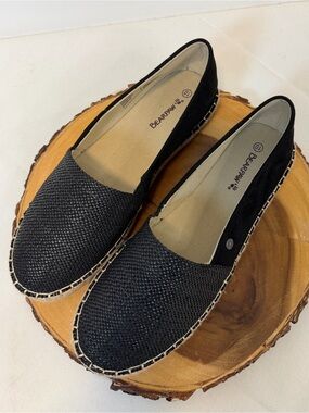 BearPaw Macchiato Black Woven Espadrille Slip-On Flats Round Toe Women’s Size 10